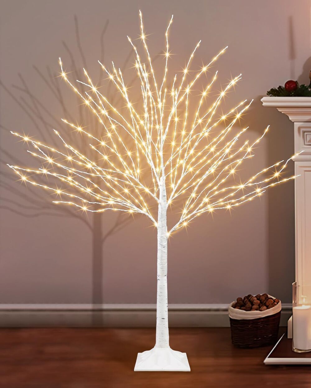 2276 4 FT Lighted Birch Tree, White Birch Tree with 432 LED Lights